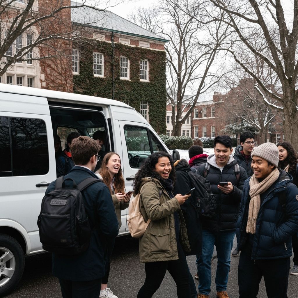 Students boarding the Drop shuttle
